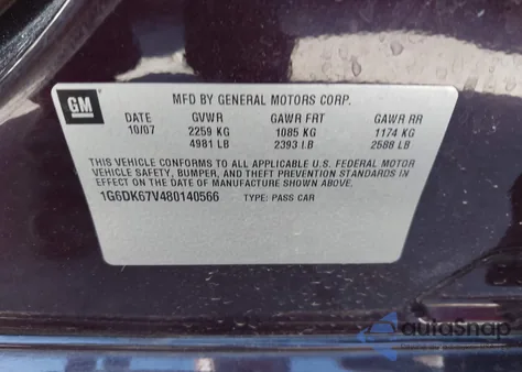 2008 Cadillac Sts V6 из США, поврежденный, VIN 1G6DK67V480140566